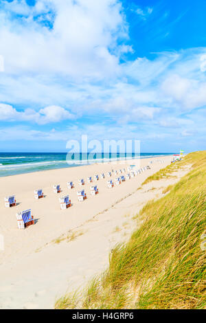 Stühle am Sandstrand in Liste Dorf, Insel Sylt, Deutschland Stockfoto