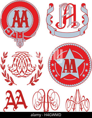 Reihe von AA Monogramme und dekorative Emblem Vorlagen mit zwei Buchstaben AA. Vektor-Sammlung. Stockfoto