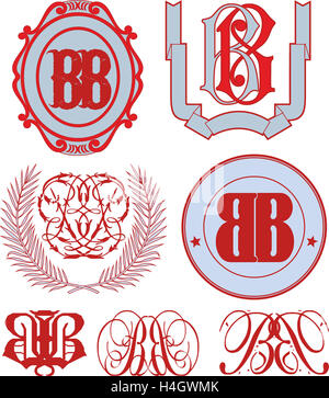 Reihe von BB Monogramme und dekorative Emblem Vorlagen mit zwei Buchstaben BB. Vektor-Sammlung. Stockfoto