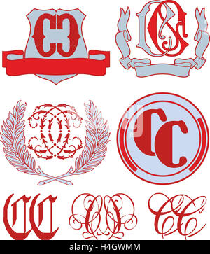 Reihe von CC Monogramme und dekorative Emblem Vorlagen mit zwei Buchstaben CC. Vector Collection. Stockfoto