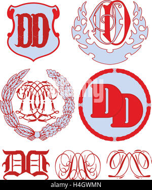 Reihe von DD Monogramme und dekorative Emblem Vorlagen mit zwei Buchstaben DD Vector Collection. Stockfoto