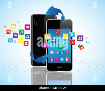 Black-Touchscreen-Smartphones mit bunten Anwendungssymbole sharing Stock Vektor