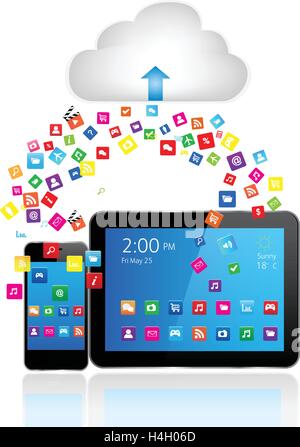 Moderne digitale Tablet-PC mit mobile Smartphone mit Apps Stock Vektor