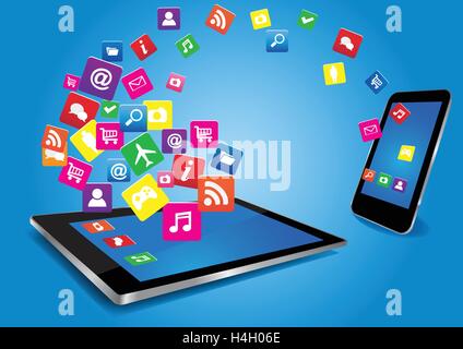 Moderne digitale Tablet-PC mit mobile Smartphone mit Apps Stock Vektor