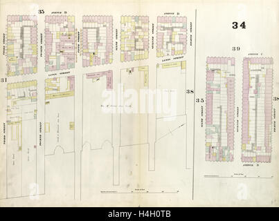 Tafel 34: Karte begrenzt durch 8. Street, East River, 3rd Street, Avenue D, 6th Street, Aventue C. 1857, 1862, Perris und Browne Stockfoto