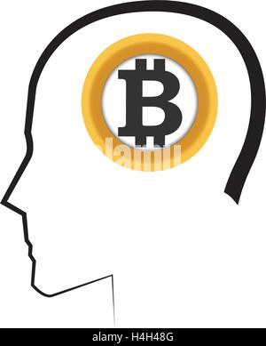 Portrait Mann und Bitcoin. AI-10 unterstützt. Stock Vektor