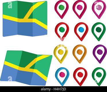 3D Pin Icon Set mit Karten, EPS 10 unterstützt. Stock Vektor