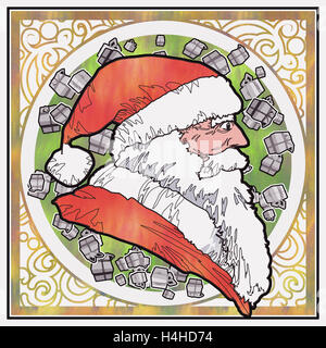 Seitenansicht des Weihnachtsmannes mit grafischen Muster Hintergrund, Illustration, Malerei Stockfoto