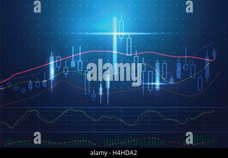 Vektor-Aktien-Charts und Marktanalysen im Design blau. Stock Vektor