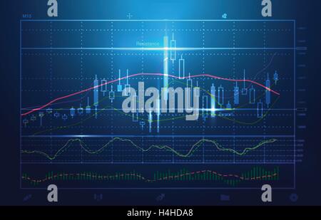 Vektor-Aktien-Charts und Marktanalysen im Design blau. Stock Vektor