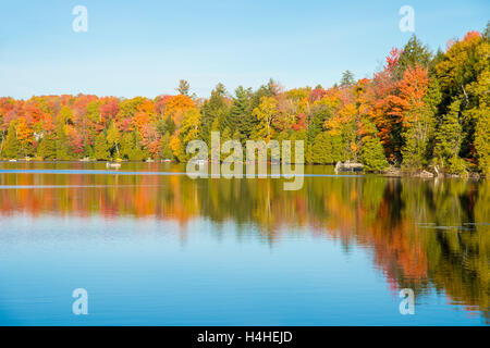Herbstfarben in Quebec, Kanada (Lac Saint-Amour in Sainte-Anne-des-Lacs) Stockfoto