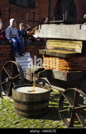 Apfelwein-Pressen-Demonstration, Stockfoto