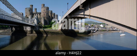 Suspension Bridge, Conwy Castle, North Wales Stockfoto