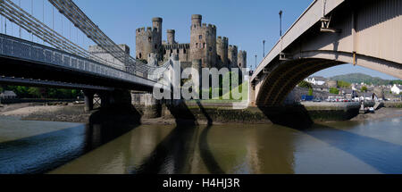 Suspension Bridge, Conwy Castle, North Wales Stockfoto