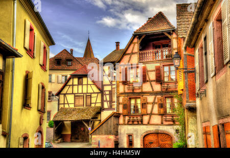 Traditionellen Fachwerkhaus Gebäude in Hunawihr - Elsass, Frankreich Stockfoto