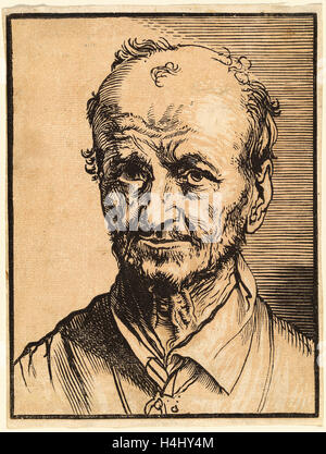 Jan Lievens, Büste einer Glatze Mann, Holländisch, 1607-1674, hell-dunkel Holzschnitt mit leichten Braunton block Stockfoto