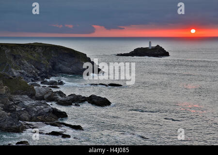 Godrevy; Sonnenuntergang; Von Navax Punkt; Cornwall; UK Stockfoto