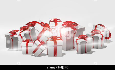 Weiße Weihnachtsgeschenke Mit Roten Schleifen 3D Rendern Stockfoto