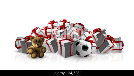 Weiße Weihnachtsgeschenke Mit Roten Schleifen 3D Rendern Stockfoto