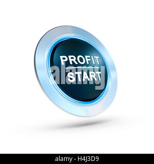 3D Abbildung eines Gewinns Startknopf auf weißem Hintergrund mit blauem Licht. Finanzen-Konzept Stockfoto