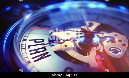 Plan - Inschrift auf Vintage Tasche Uhr. 3D Render. Stockfoto