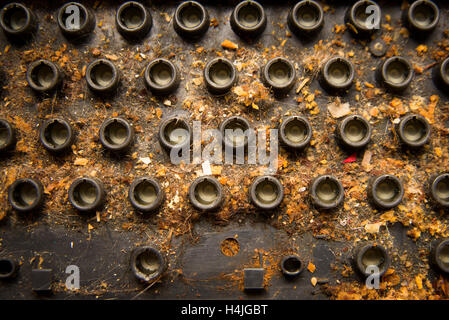 Schmutzige Computertastatur. Schmutz angesammelt etwa 10 Jahre. Textur. Stockfoto