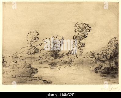 Alphonse Legros, Ufer der Marne (Bord De La Marne), Französisch, 1837-1911, Kaltnadelradierung und (Ätzen?) Stockfoto