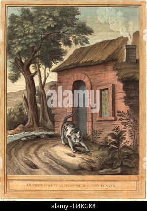 Johann Christoph Teucher nach Jean-Baptiste Oudry (Deutsch, c. 1715 1763 oder danach), Le Vieux chat et la Jeune Souris Stockfoto