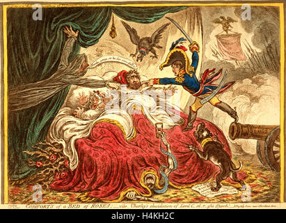 Komfort von einem auf Rosen gebettet, Gillray, James, 1756-1815, Graveur, [London]: H. Humphrey, 1806, Charles Fox mit seiner Frau im Bett Stockfoto