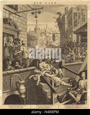 William Hogarth (Englisch, 1697-1764), Gin Lane, 1751, Ätzen und Gravur Stockfoto