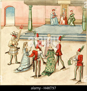 Deutsche 16. Jahrhundert, Maskerade, c. 1515, Stift und Bister mit Aquarell auf Bütten Stockfoto