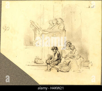 Hippolyte Bellangé, Französisch (1800-1860), A Sleeping Man an einem Lesepult mit einer Familie Szene unten, Graphit, mit Feder und schwarzer Tinte Stockfoto