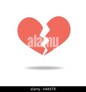 Roten Herzschmerz / gebrochen Herzen oder Scheidung flache Symbol für apps und Websites Stock Vektor