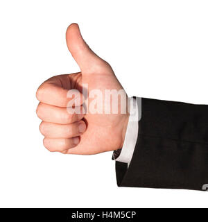 Hand mit Daumen ist das Zeichen der erfolgreichen Geschäftsmann. Isoliert auf weißem Hintergrund Stockfoto