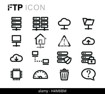 Vektor-schwarze Linie FTP-Icons set auf weißem Hintergrund Stock Vektor