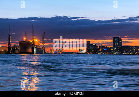 Der Hamburger Hafen; Nacht Panorama Stockfoto