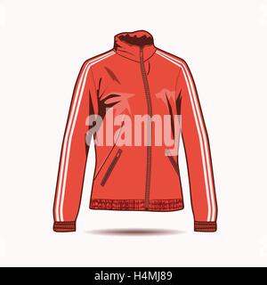 Bomber Jacke Style Jacke Winter Frauen Vorlage mit Reißverschluss. Mode-Illustration Stock Vektor