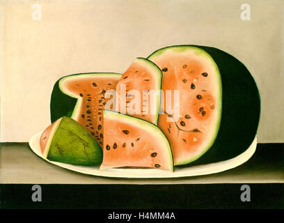 Amerikanische 19. Jahrhundert, Wassermelone auf einem Teller, Mitte 19. Jh., Öl auf Leinwand Stockfoto