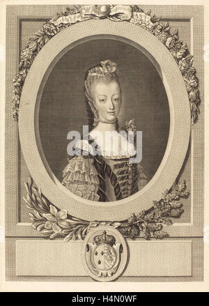 Louis-Jacques Cathelin nach Jean-Martial Fredou (Französisch, 1738-1739 - 1804), Marie-Antoinette von Frankreich, 1775, Gravur Stockfoto