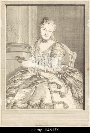 Pierre Louis de Surugue nach Charles-Antoine Coypel (Französisch, 1710 und 1716-1772), Madame de M En Gewohnheit de bal, 1746, Radierung Stockfoto