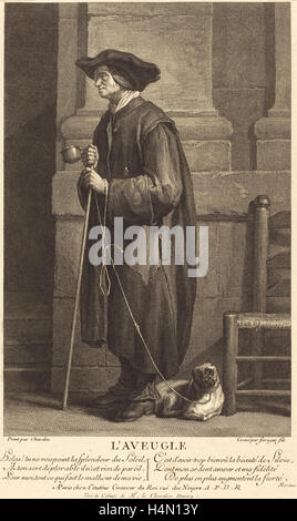 Pierre Louis de Surugue nach Jean Siméon Chardin (Französisch, 1710 und 1716-1772), der blinde Bettler, Gravur Stockfoto