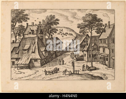 Carel Collaert (Flämisch, aktive ca. 1650), Dorfplatz mit Schrein, veröffentlicht in oder vor 1676, Radierung retuschiert Stockfoto