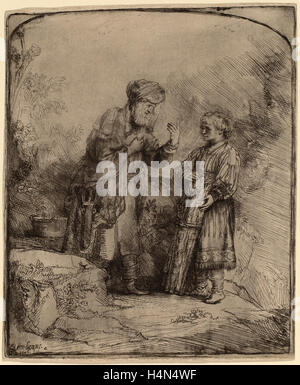 Rembrandt van Rijn (Niederländisch, 1606-1669), Abraham und Isaak, 1645, Radierung und Stichel Stockfoto