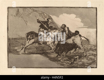 Francisco de Goya, Modo con Que Los Antiguos Espanoles Cazaban Los Toros ein Caballo de el campo Stockfoto