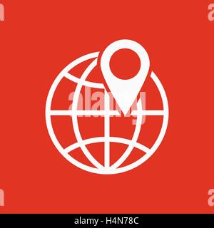 Die Pin auf Globus-Symbol. Reise- und Karte, Navigation-Symbol. Wohnung Stock Vektor