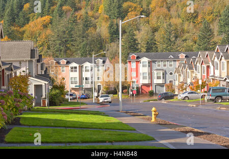 Einfamilienhäuser in einer Reihe in Gresham Oregon. Stockfoto