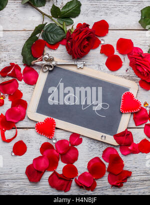 Romantischen Text handschriftlich auf Tafel mit Kreide, Valentinstag Stockfoto