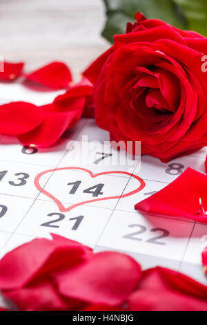 Kalender mit dem Datum 14. Februar, dem Valentinstag. Stockfoto