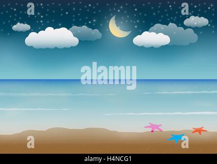 Nacht-Meer-Strand-Szene Stock Vektor