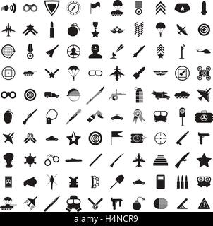 100 militärische Symbole gesetzt, einfachen Stil Stock Vektor